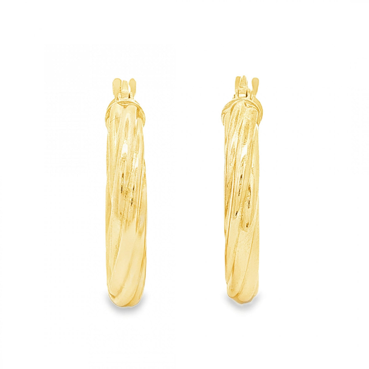 9ct Yellow Gold Twist Tube Hoop Earrings - 3.5x23x23mm - 2.0g