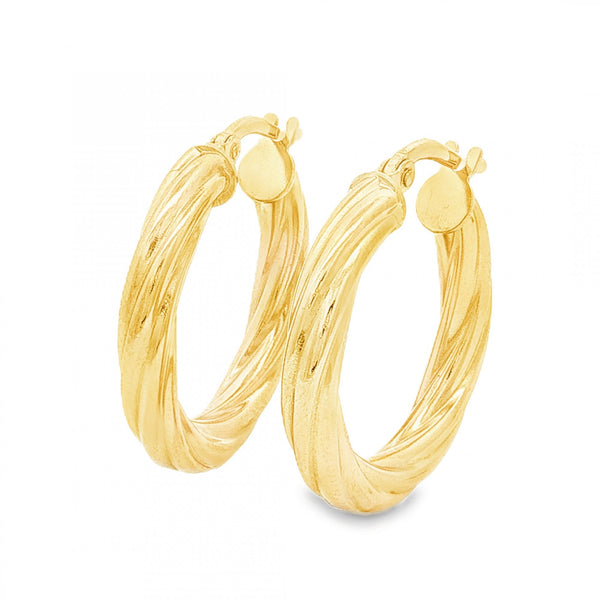 9ct Yellow Gold Twist Tube Hoop Earrings - 3.5x23x23mm - 2.0g