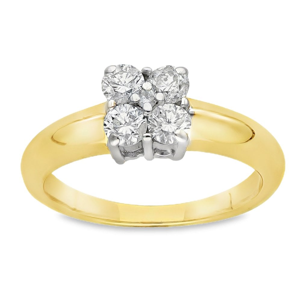 18ct Yellow Gold Diamond Cluster Ring - Size J½ - 0.50ct