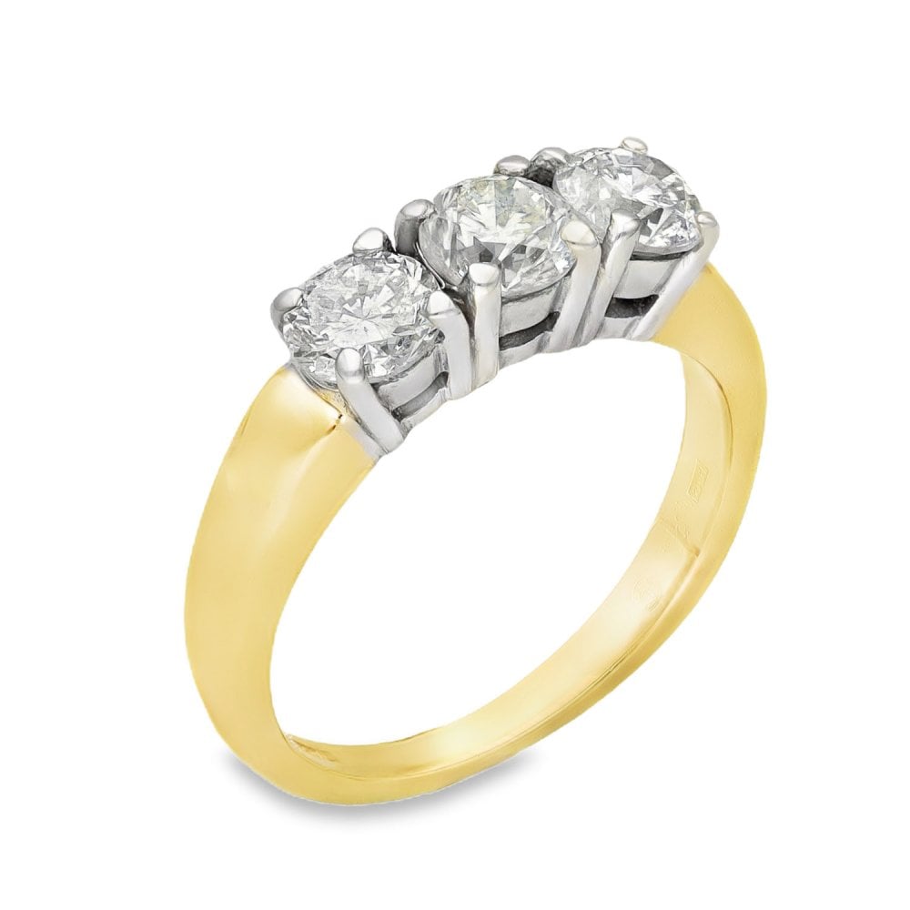18ct Yellow Gold Diamond Trilogy Ring - Size K - 1.20ct