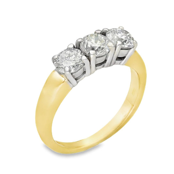 18ct Yellow Gold Diamond Trilogy Ring - Size K - 1.20ct