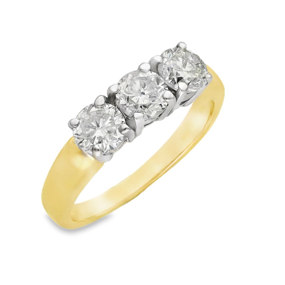 18ct Yellow Gold Diamond Trilogy Ring - Size K - 1.20ct
