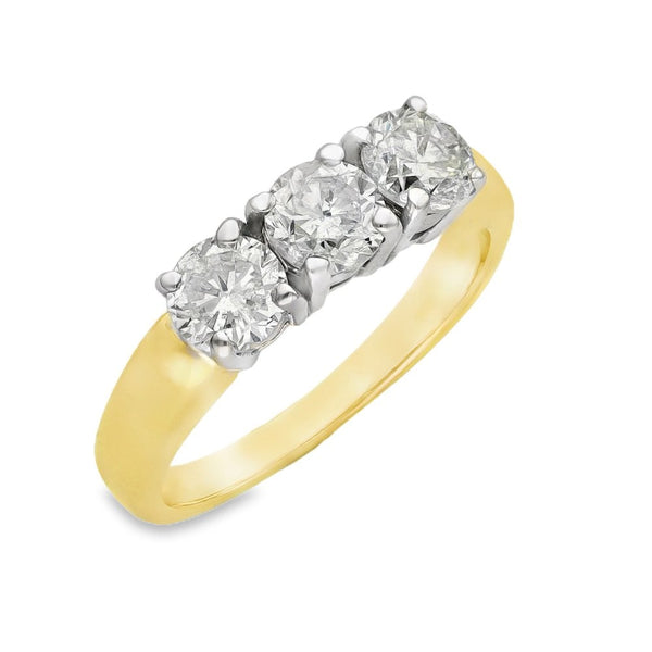 18ct Yellow Gold Diamond Trilogy Ring - Size K - 1.20ct