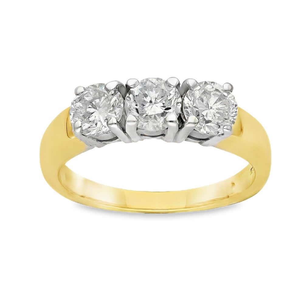 18ct Yellow Gold Diamond Trilogy Ring - Size K - 1.20ct