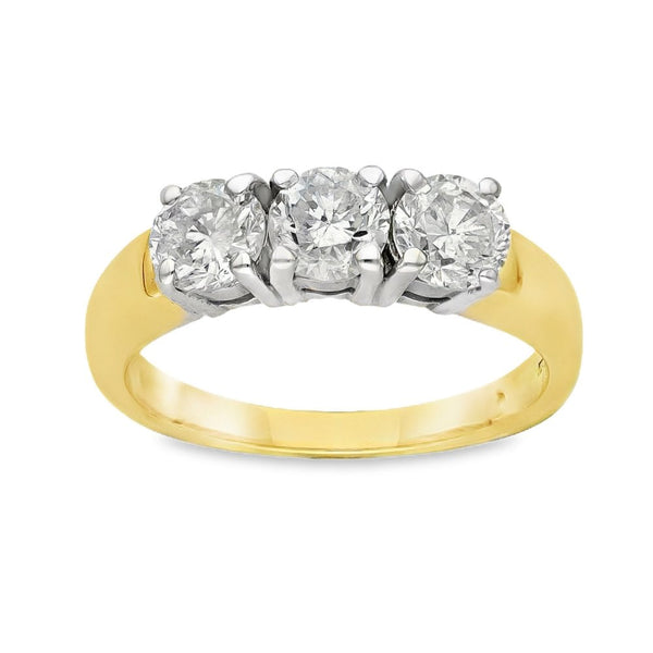 18ct Yellow Gold Diamond Trilogy Ring - Size K - 1.20ct
