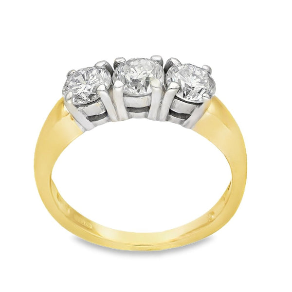 18ct Yellow Gold Diamond Trilogy Ring - Size K - 1.20ct