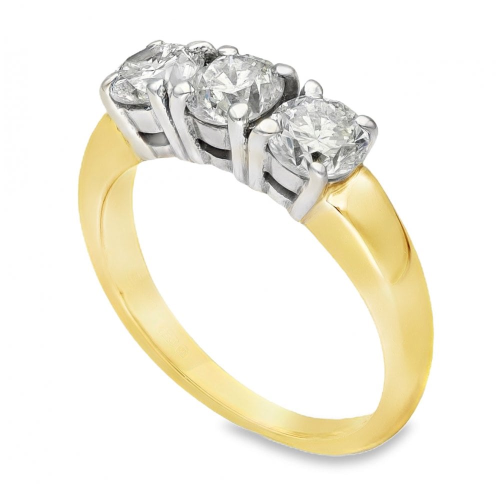 18ct Yellow Gold Diamond Trilogy Ring - Size K - 1.20ct