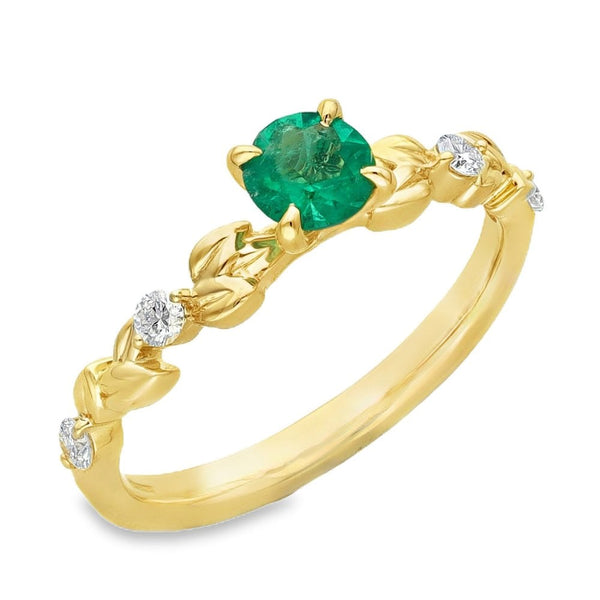 9ct Yellow Gold Emerald & Diamond Engagement Ring - 0.46ct
