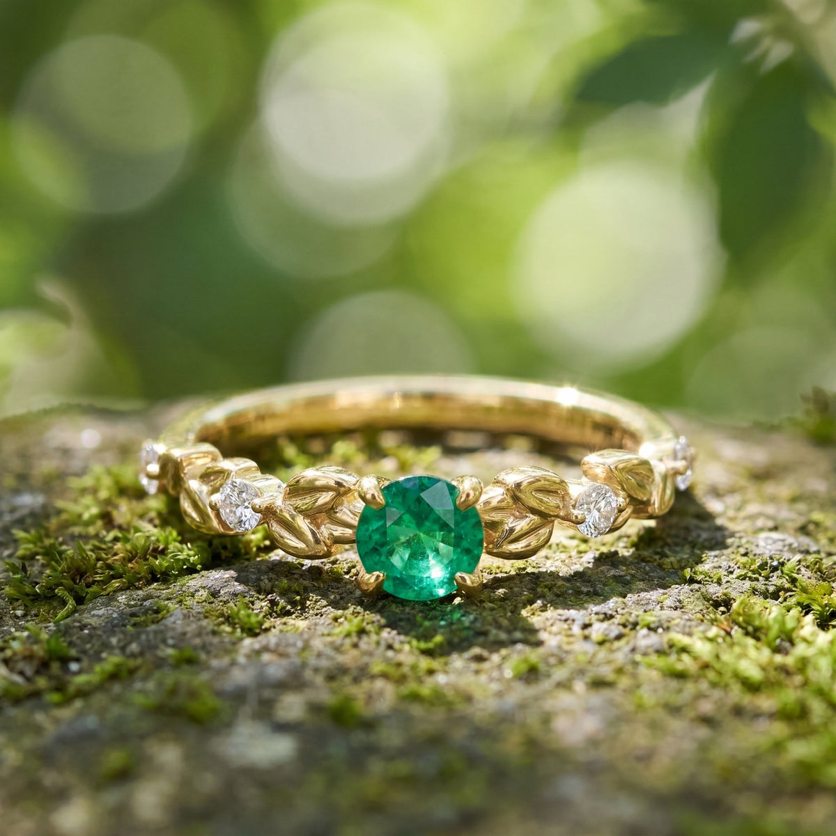 9ct Yellow Gold Emerald & Diamond Engagement Ring - 0.46ct