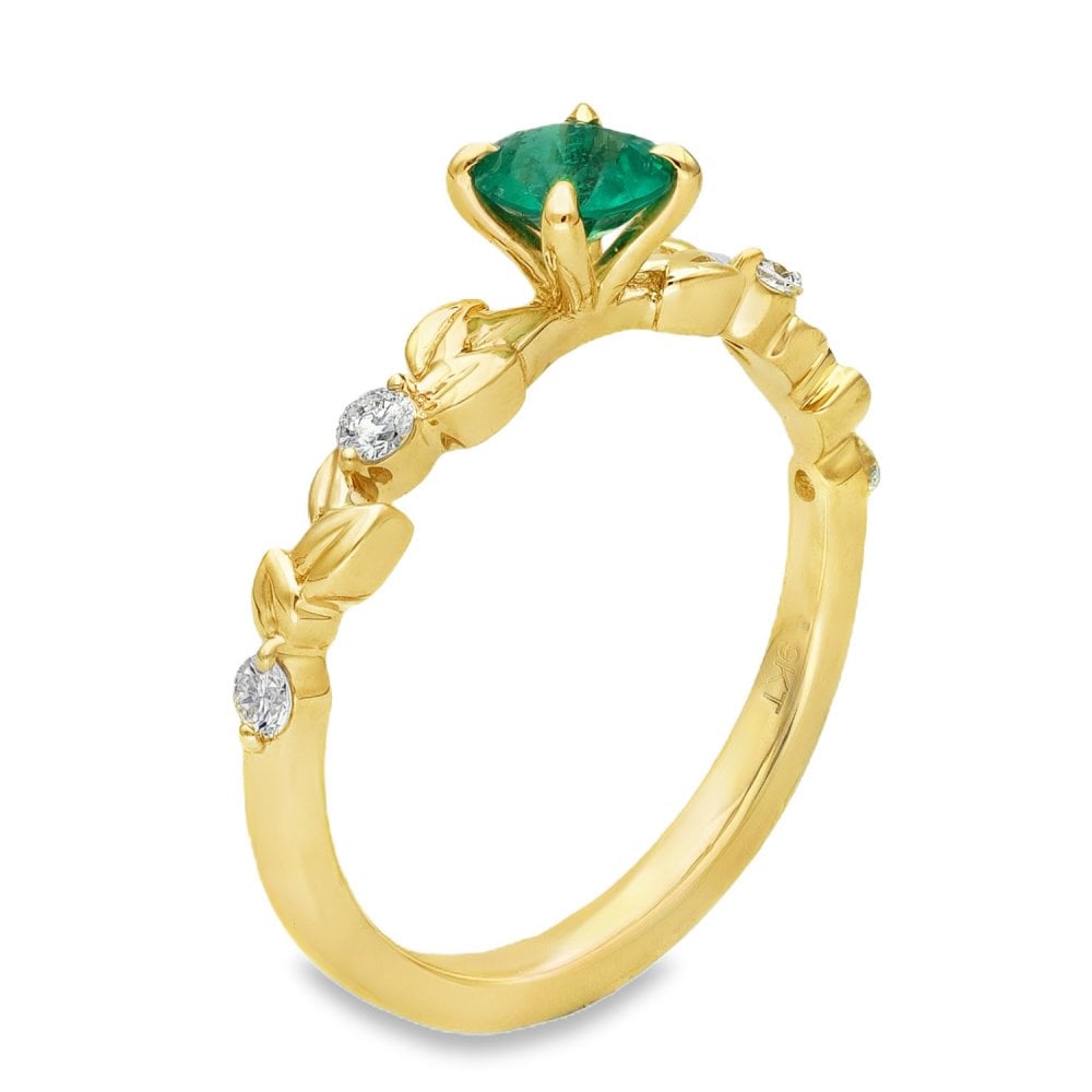 9ct Yellow Gold Emerald & Diamond Engagement Ring - 0.46ct