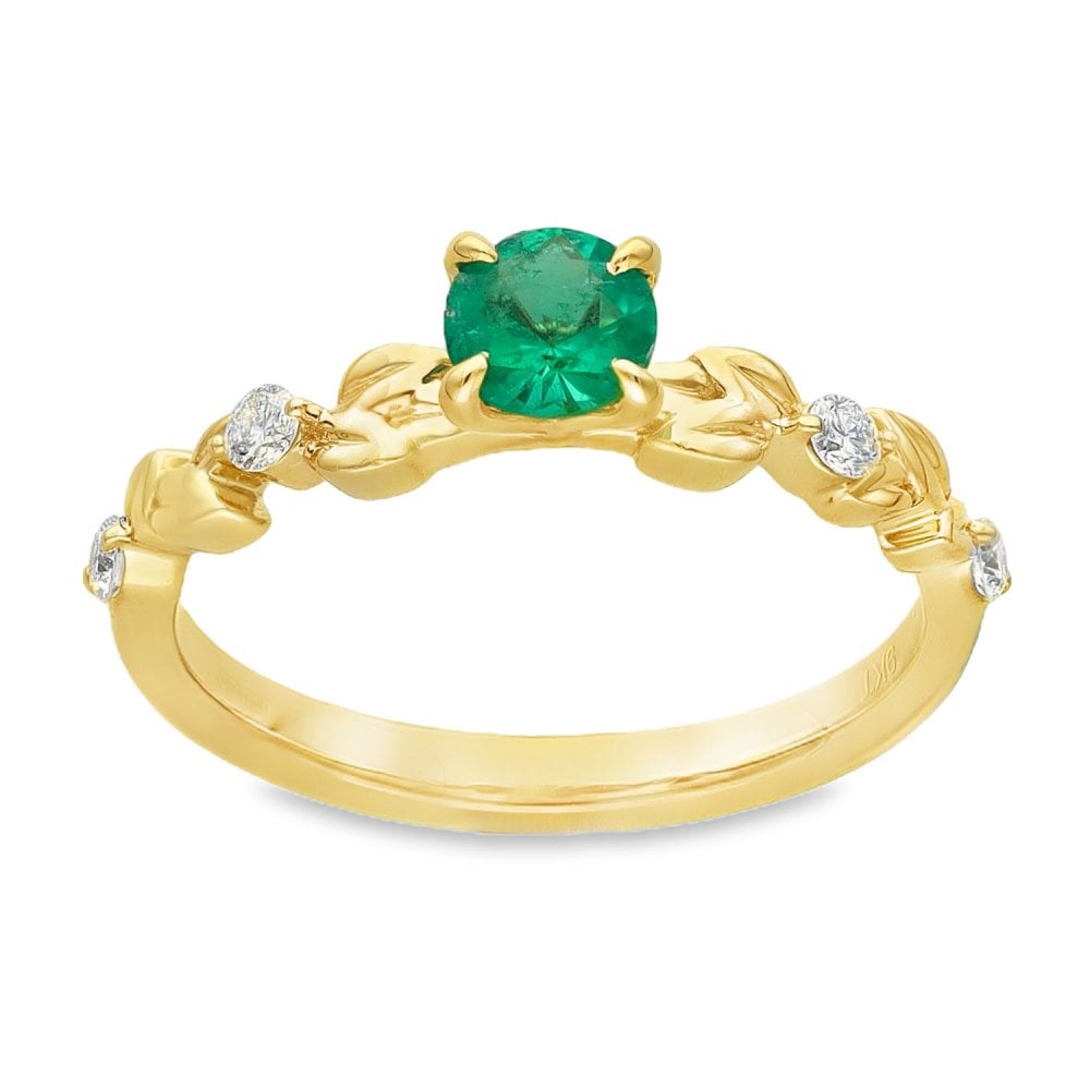 9ct Yellow Gold Emerald & Diamond Engagement Ring - 0.46ct