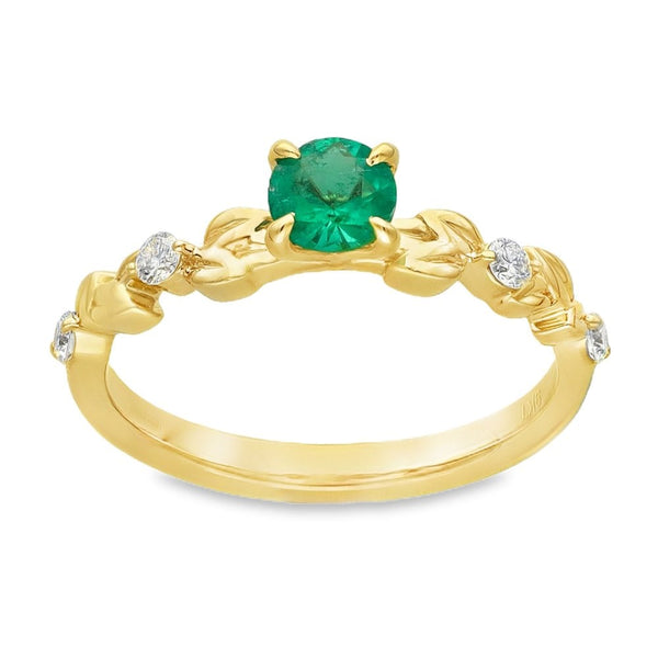 9ct Yellow Gold Emerald & Diamond Engagement Ring - 0.46ct