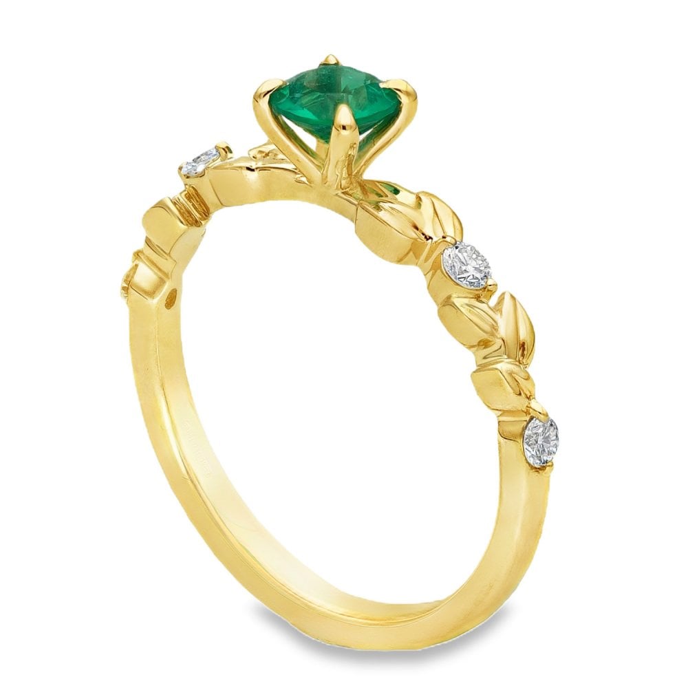 9ct Yellow Gold Emerald & Diamond Engagement Ring - 0.46ct