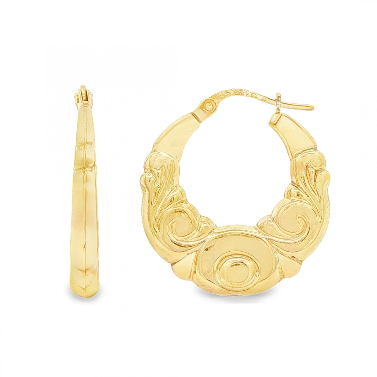 9ct Yellow Gold Graduated Scroll Hoop Earrings - 3x24x22mm -2.1g