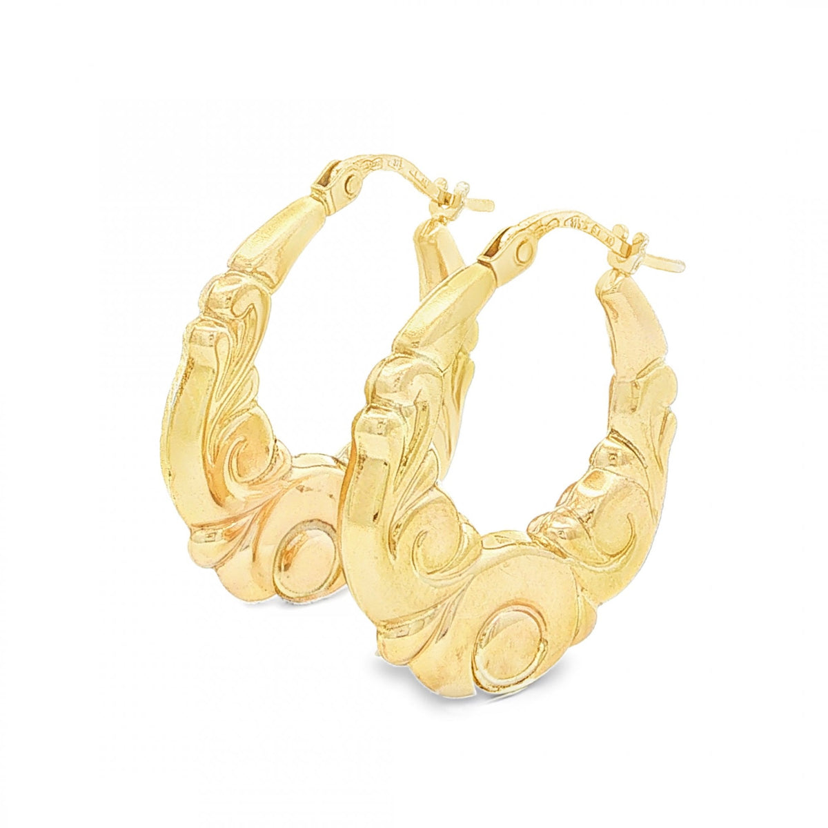 9ct Yellow Gold Graduated Scroll Hoop Earrings - 3x24x22mm -2.1g