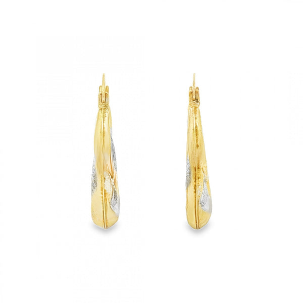 9ct Yellow & White Gold Twist Pattern Hoop Earrings - 4x22x20mm
