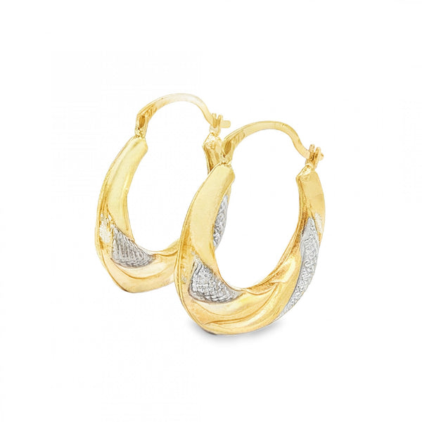 9ct Yellow & White Gold Twist Pattern Hoop Earrings - 4x22x20mm
