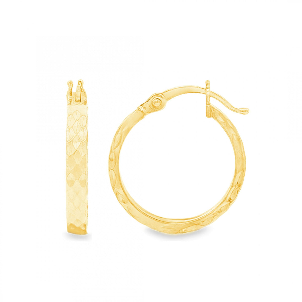 9ct Yellow Gold Round Patterned Hoop Earrings - 2.5x16x15mm