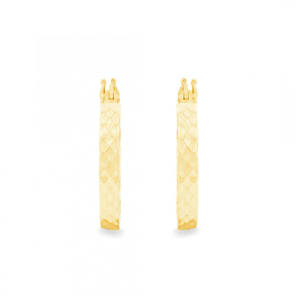 9ct Yellow Gold Round Patterned Hoop Earrings - 2.5x16x15mm