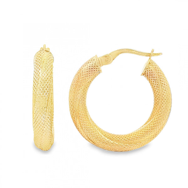 9ct Yellow Gold Twist Patterned Hoop Earrings - 4x23x23mm - 1.9g