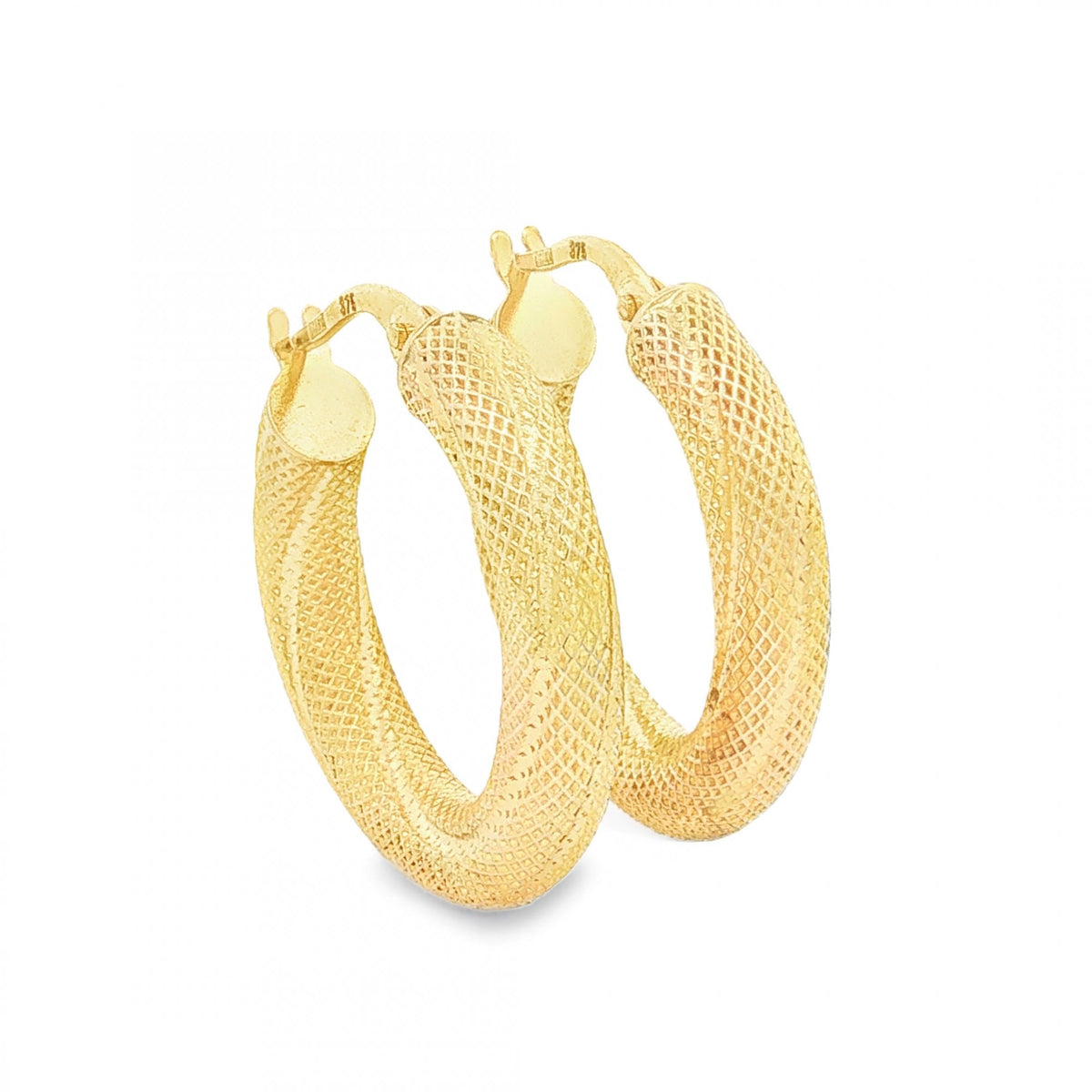 9ct Yellow Gold Twist Patterned Hoop Earrings - 4x23x23mm - 1.9g