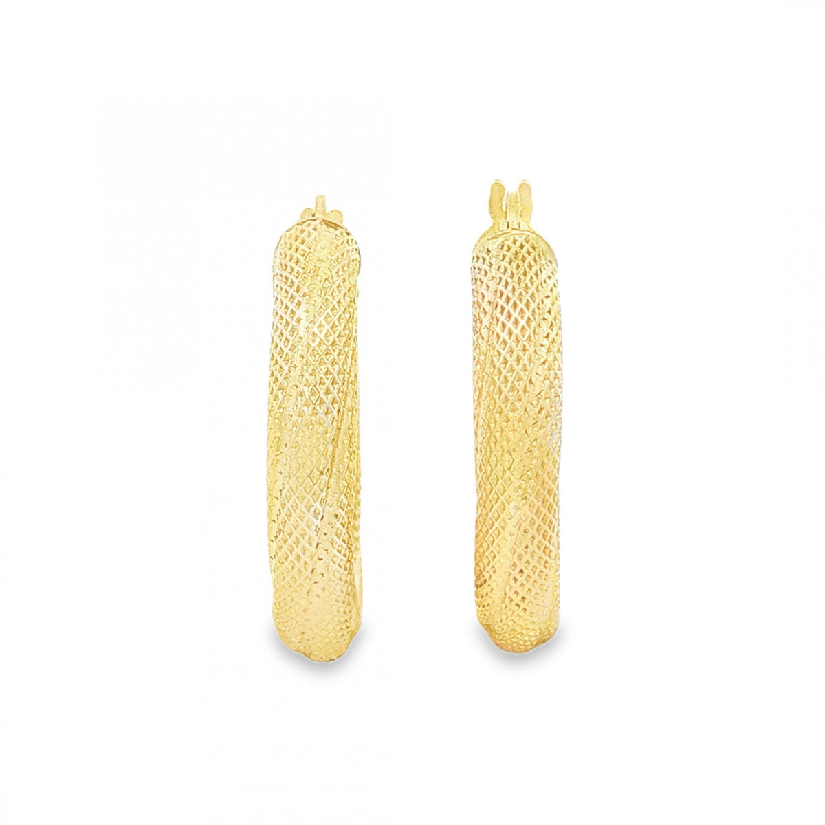 9ct Yellow Gold Twist Patterned Hoop Earrings - 4x23x23mm - 1.9g