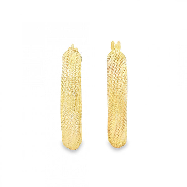 9ct Yellow Gold Twist Patterned Hoop Earrings - 4x23x23mm - 1.9g