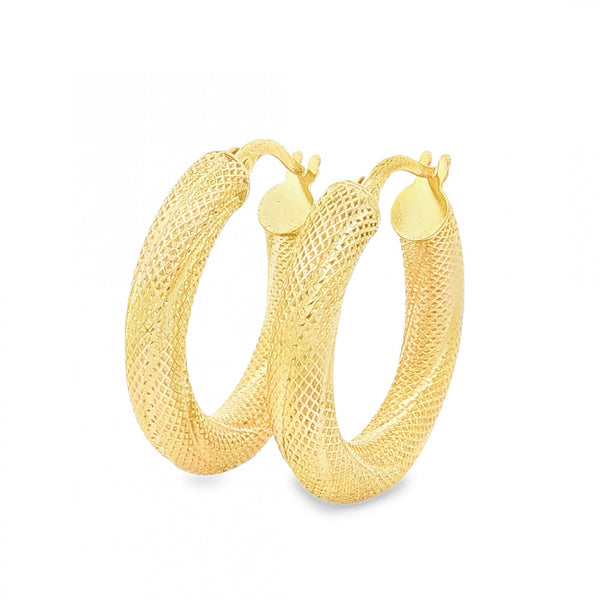 9ct Yellow Gold Twist Patterned Hoop Earrings - 4x23x23mm - 1.9g