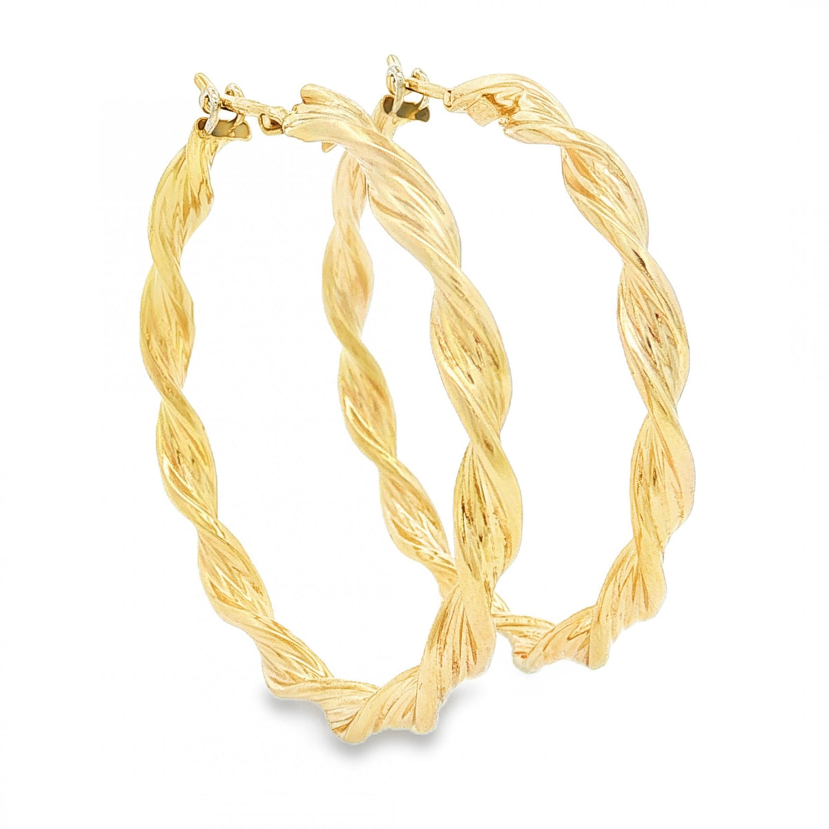 9ct Yellow Gold Twist Ribbon Hoop Earrings - 3.5x36x36mm - 3.1g