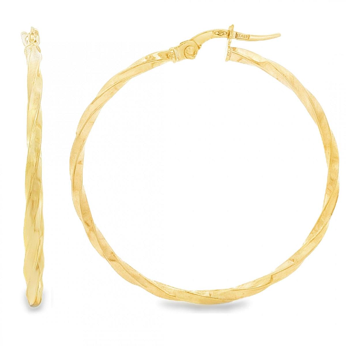 9ct Yellow Gold Fine Twist Hoop Earrings - 2x35x34mm - 1.2g