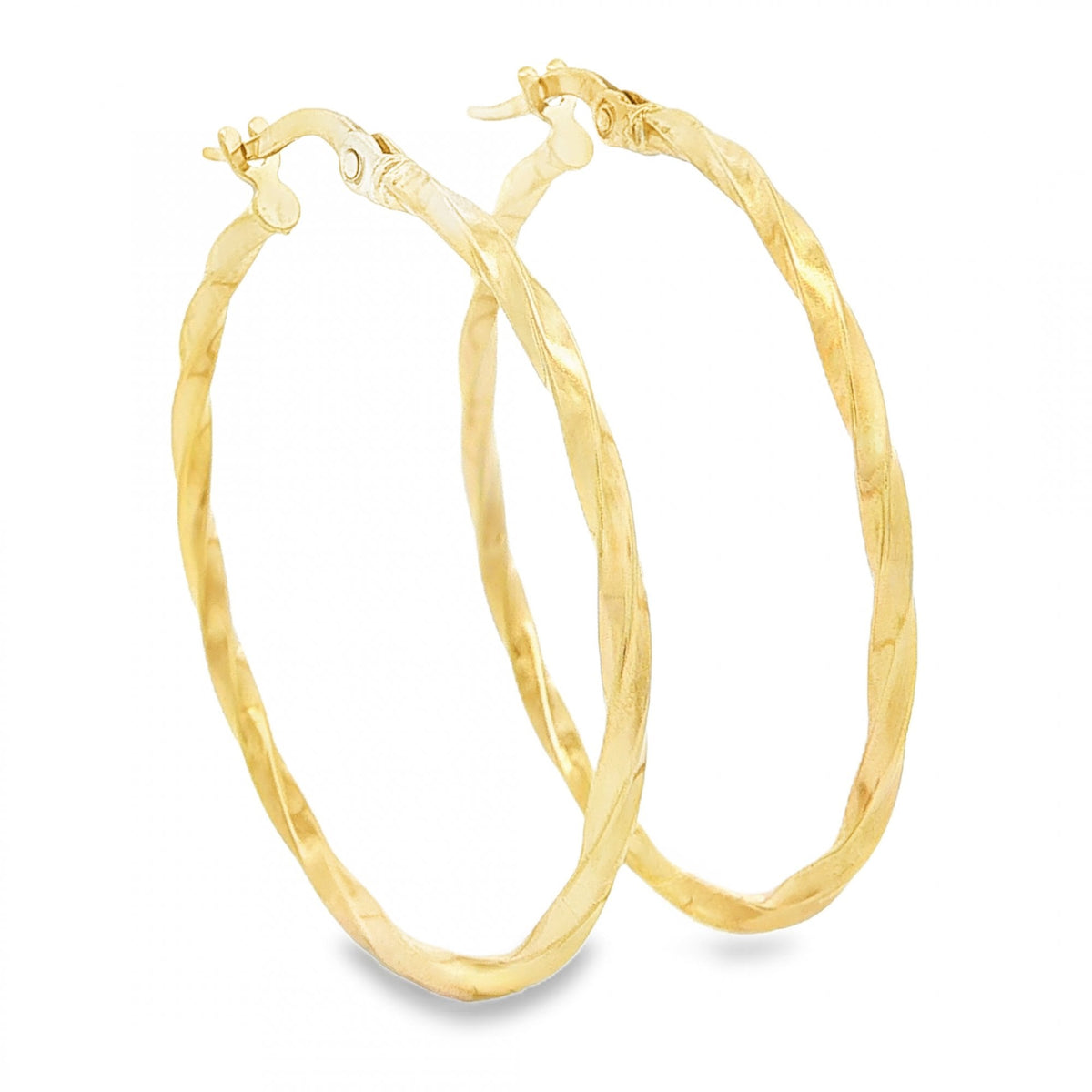 9ct Yellow Gold Fine Twist Hoop Earrings - 2x35x34mm - 1.2g