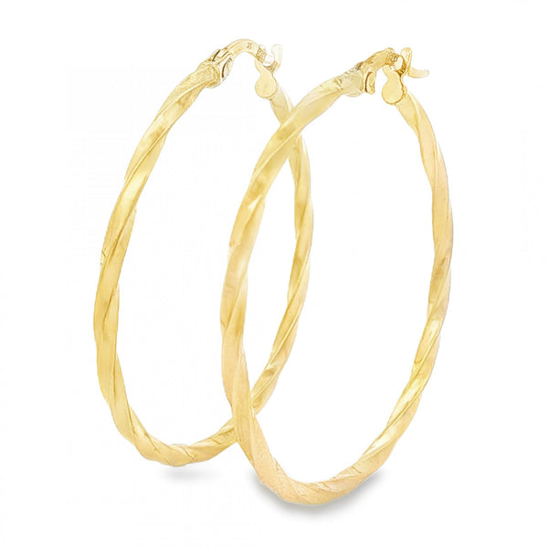 9ct Yellow Gold Fine Twist Hoop Earrings - 2x35x34mm - 1.2g