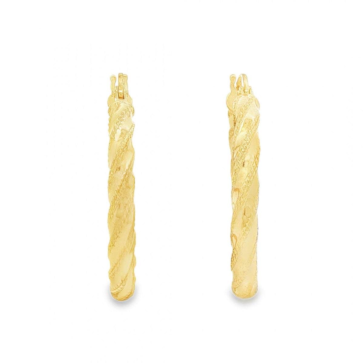 9ct Yellow Gold Round Patterned Twist Ribbon Hoop Earrings -2.0g