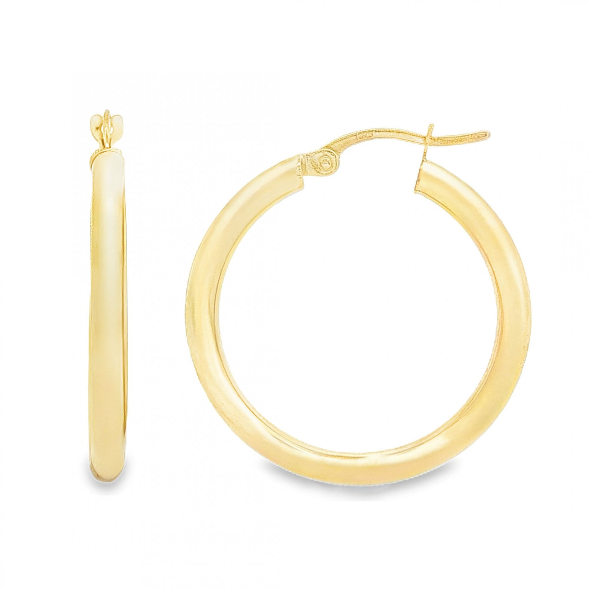 9ct Yellow Gold Plain Tube Hoop Earrings -2.5x26x25mm - 1.2g