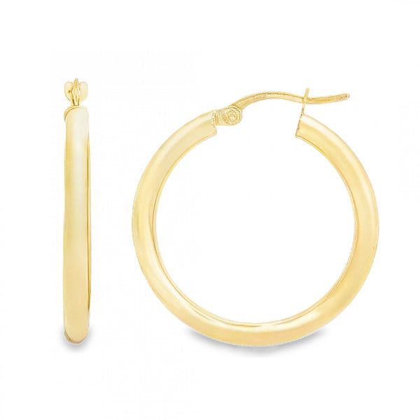 9ct Yellow Gold Plain Tube Hoop Earrings -2.5x26x25mm - 1.2g