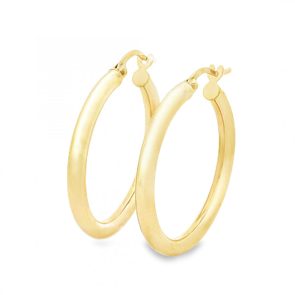 9ct Yellow Gold Plain Tube Hoop Earrings -2.5x26x25mm - 1.2g