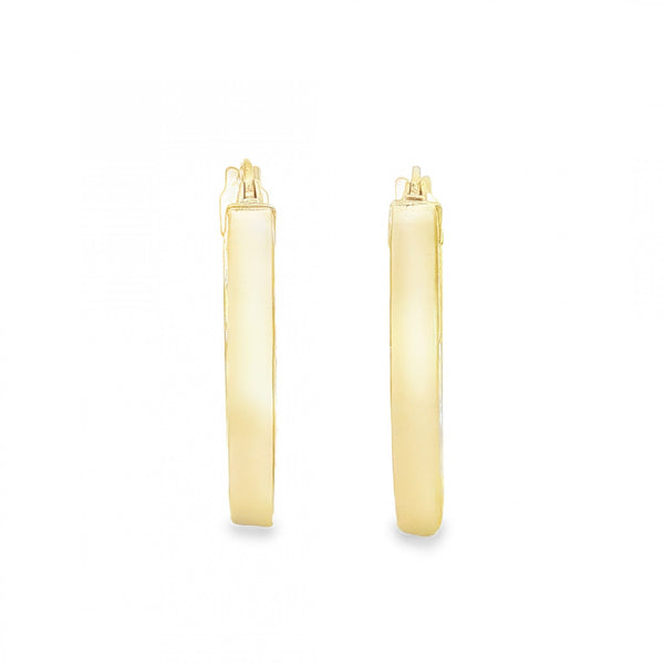 9ct Yellow Gold Greek-Key Square Hoop Earrings - 3x22x21mm -1.4g
