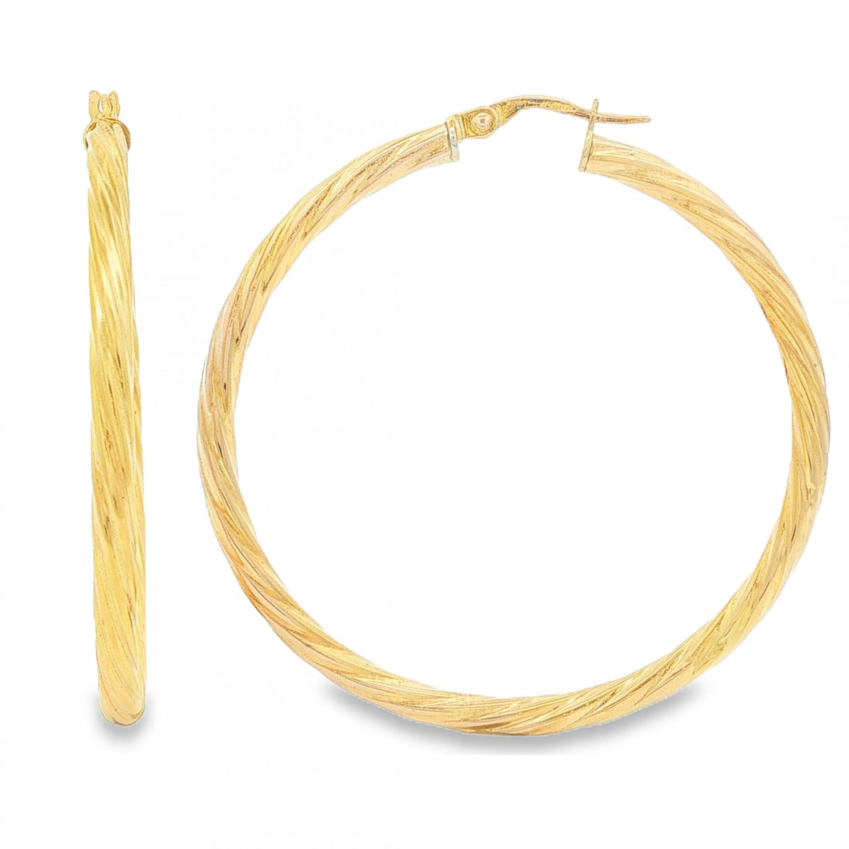 9ct Yellow Gold Large Twist Hoop Earrings - 3x46x45mm - 2.2g