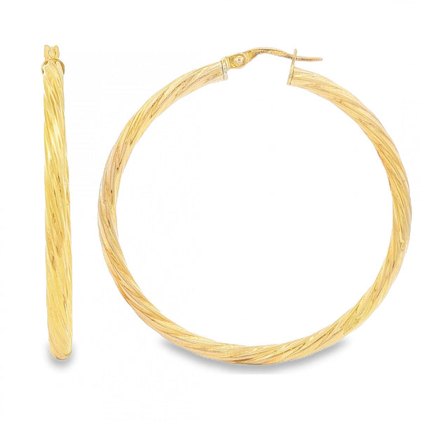 9ct Yellow Gold Large Twist Hoop Earrings - 3x46x45mm - 2.2g