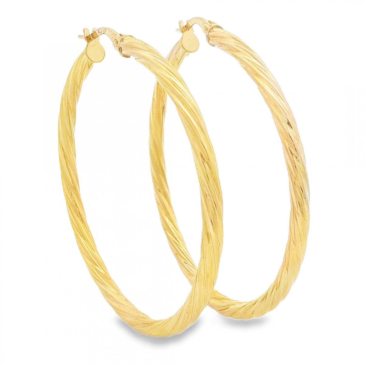 9ct Yellow Gold Large Twist Hoop Earrings - 3x46x45mm - 2.2g