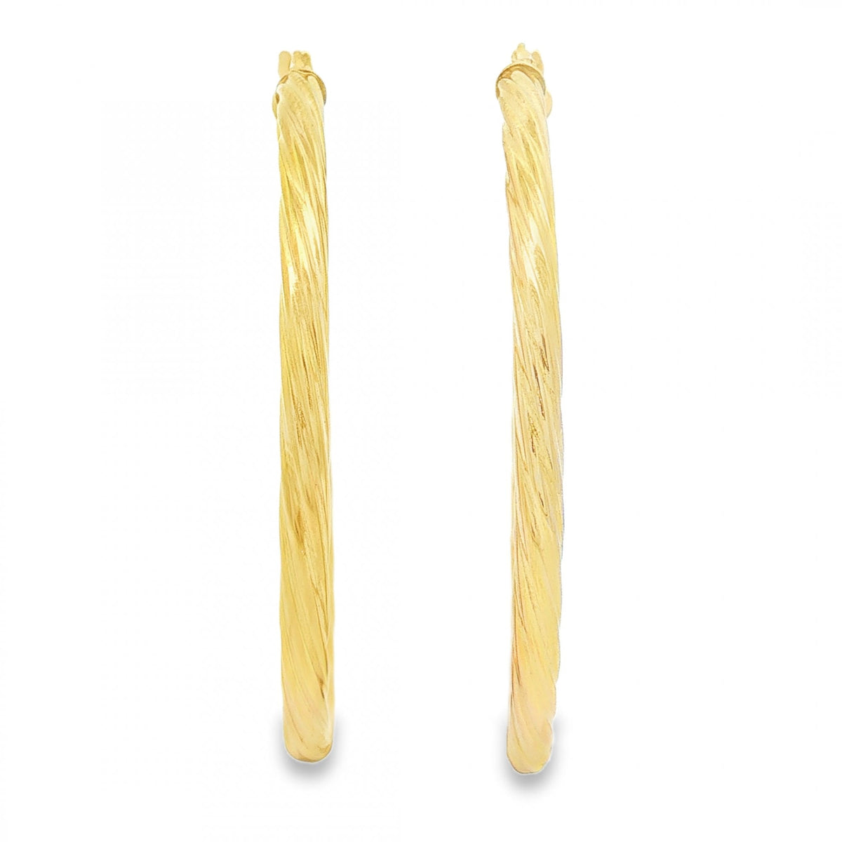 9ct Yellow Gold Large Twist Hoop Earrings - 3x46x45mm - 2.2g