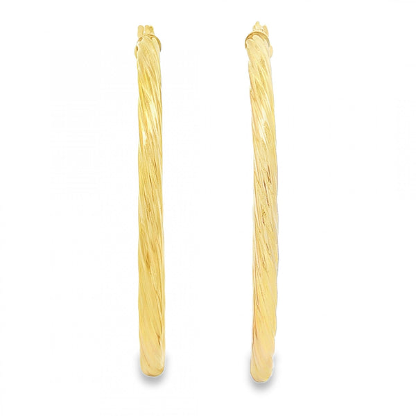 9ct Yellow Gold Large Twist Hoop Earrings - 3x46x45mm - 2.2g