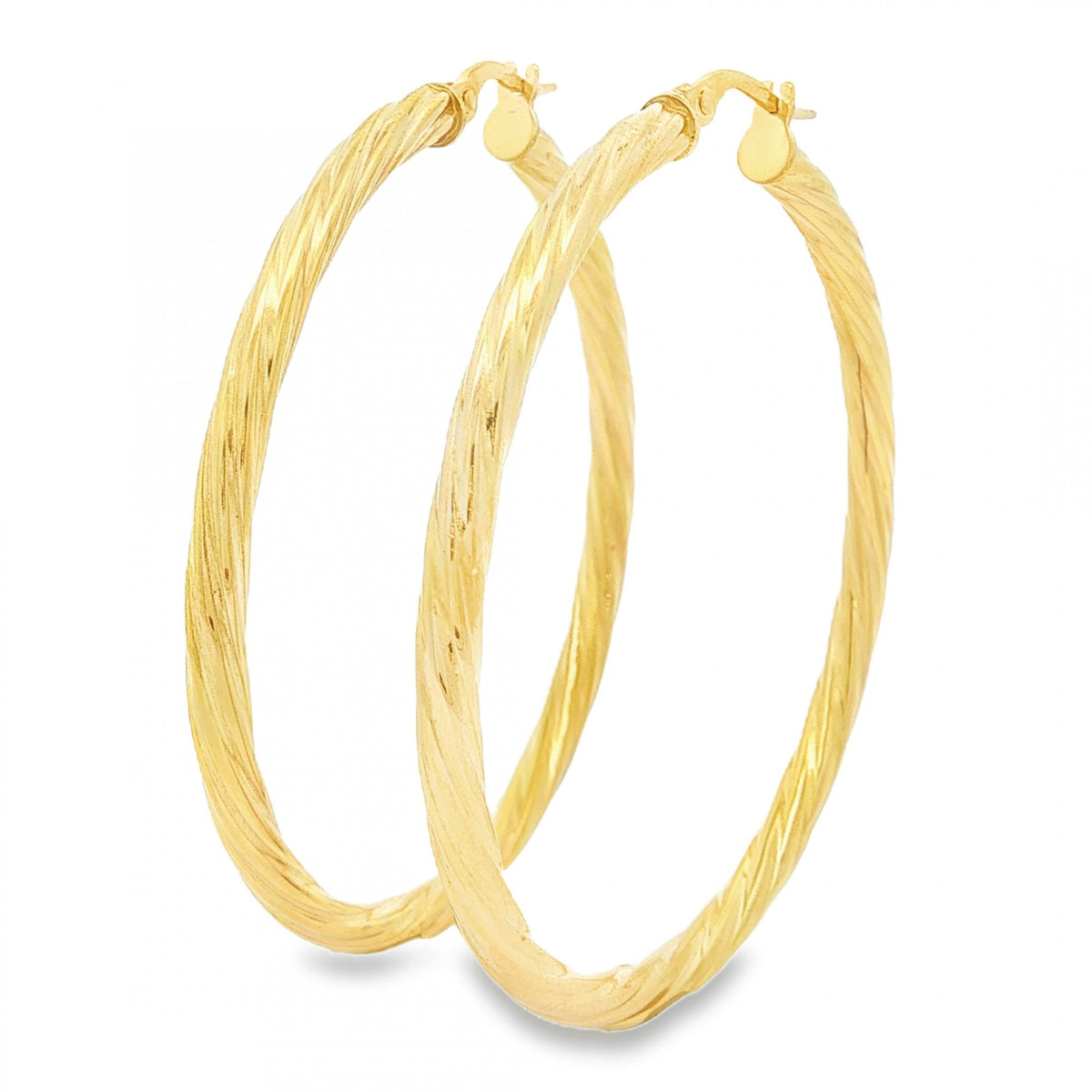 9ct Yellow Gold Large Twist Hoop Earrings - 3x46x45mm - 2.2g