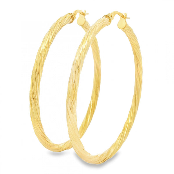 9ct Yellow Gold Large Twist Hoop Earrings - 3x46x45mm - 2.2g