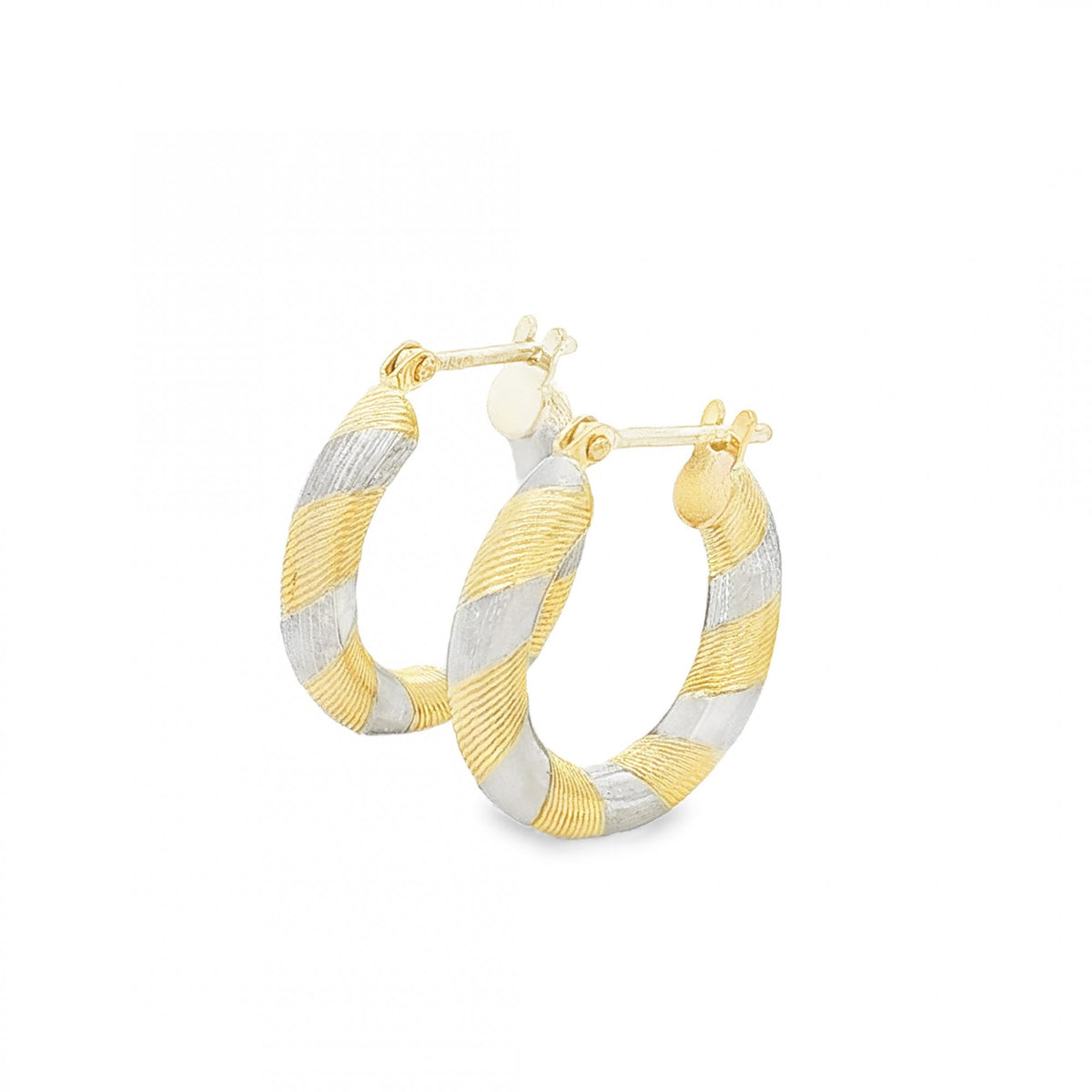 9ct Yellow & White Gold Striped Patterned Hoop Earrings - 1.8g