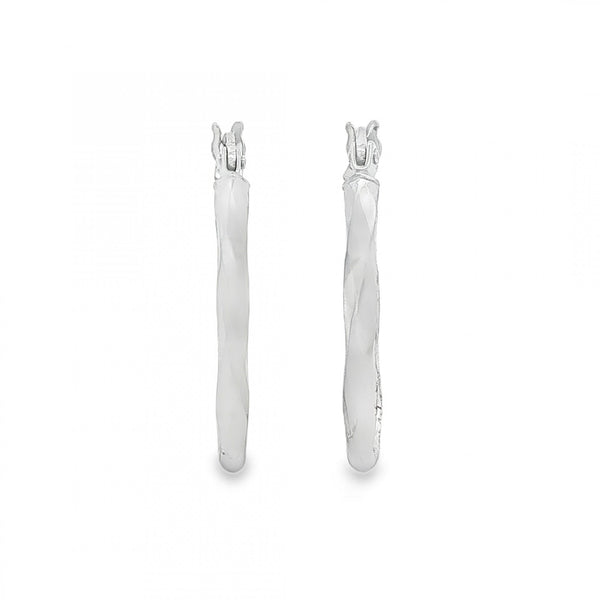 9ct White Gold Oval Faceted Hoop Earrings - 2x23x17mm - 1.3g