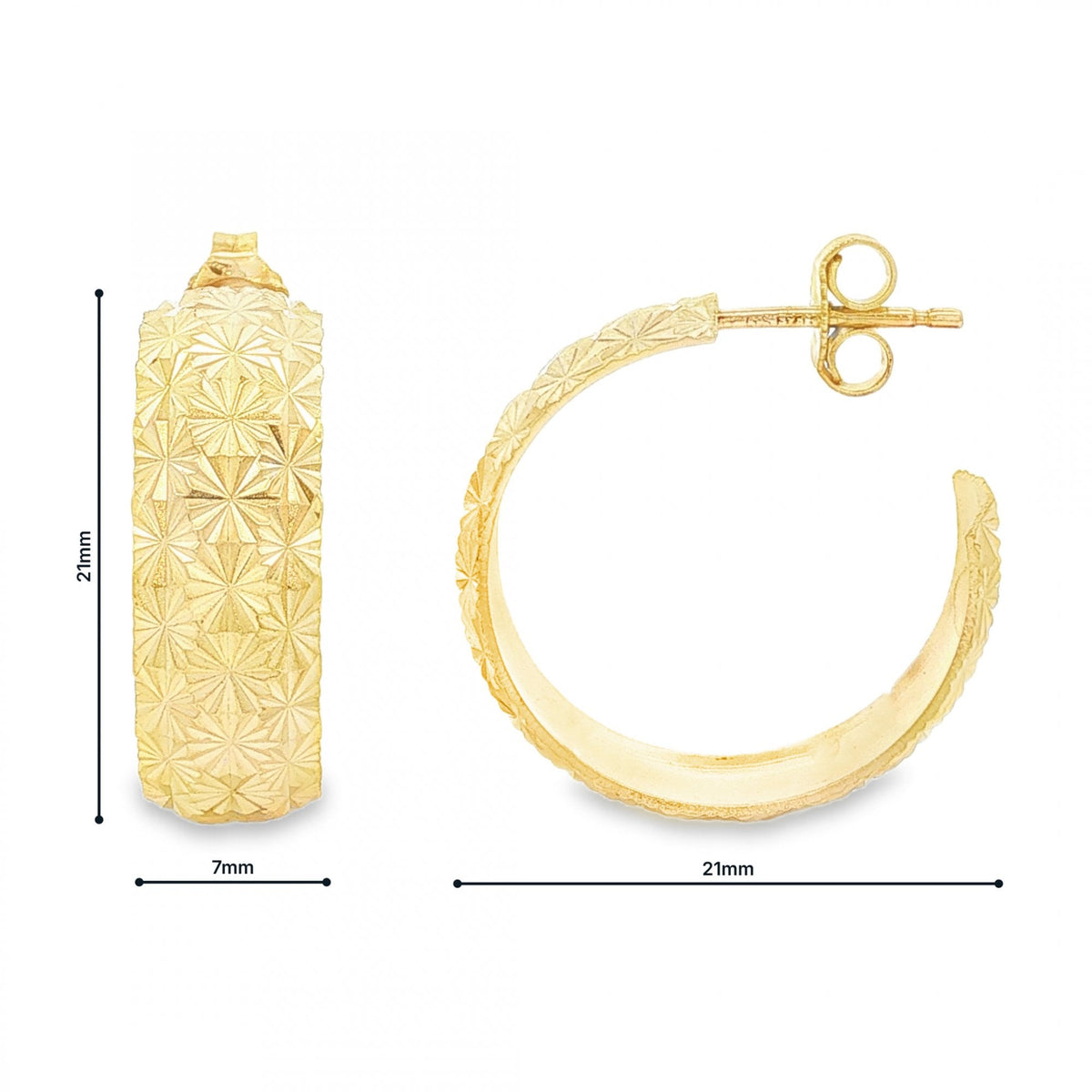 9ct Yellow Gold D-Cut Star Hoop Earrings - 7x21x21mm - 3.7g
