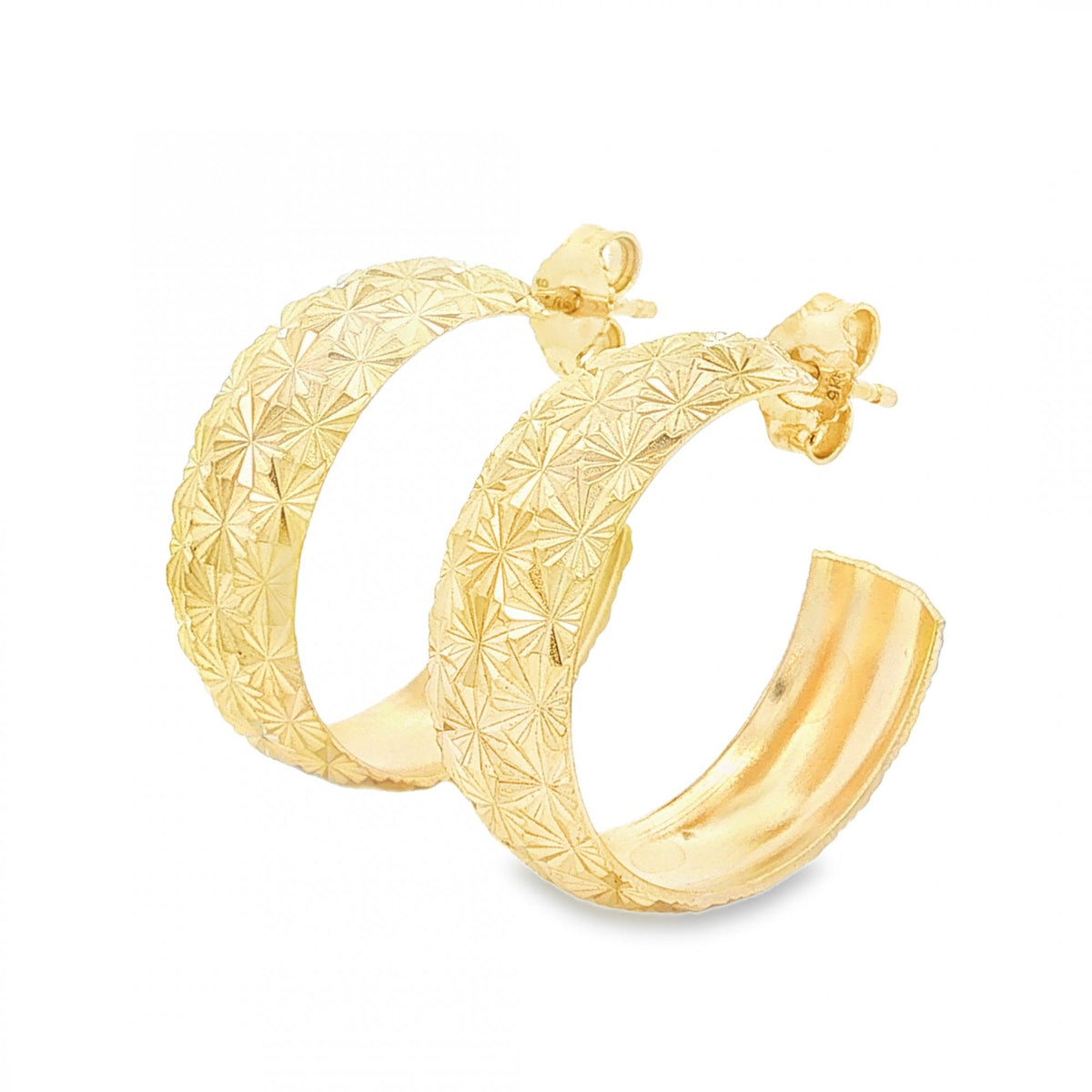 9ct Yellow Gold D-Cut Star Hoop Earrings - 7x21x21mm - 3.7g