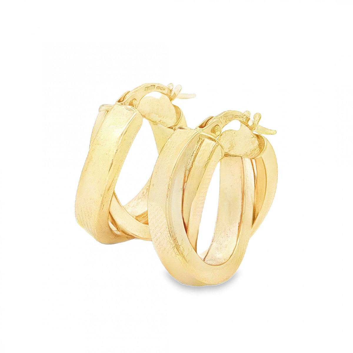 9ct Yellow Gold Square Tube Double Hoop Earrings - 7x20x18mm