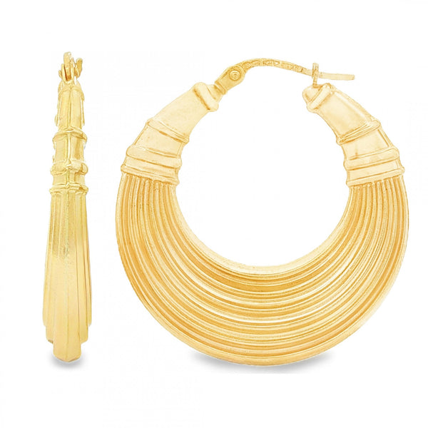 9ct Yellow Gold Half-Ribbed Hoop Earrings - 5x31x29mm - 2.0g